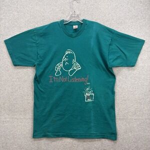 Im Not Listening Funny T Shirt XXL Teal Single Stitch USA Fruit Of The Loom Tee